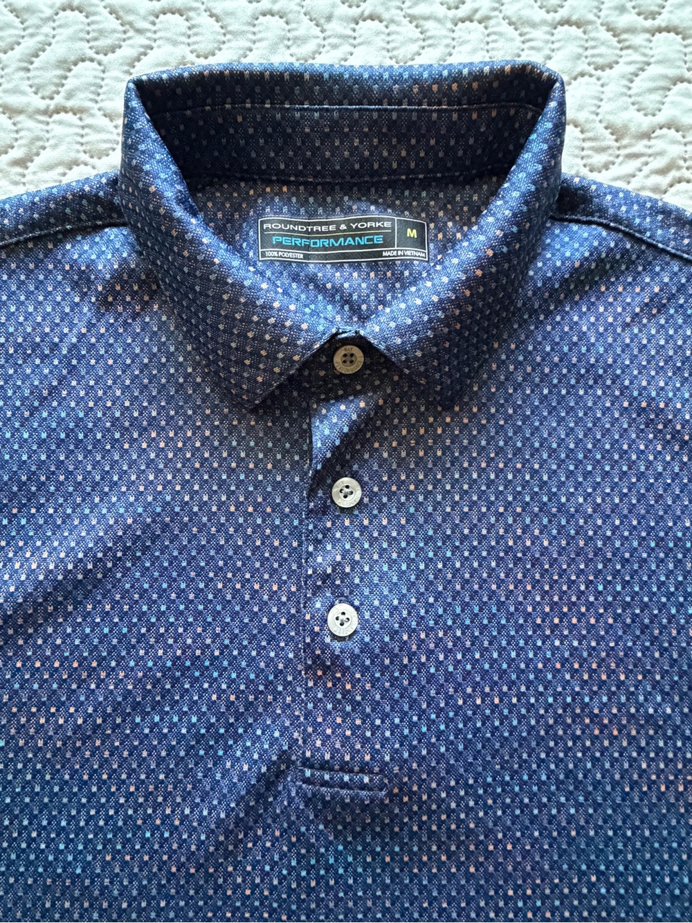 Roundtree & Yorke Performance Men’s Medium Blue Geometric Print Golf Polo Shirt